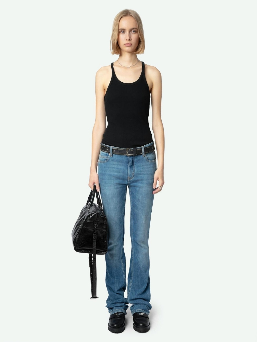 Zadig & Voltaire Black Ribbed Tank with Subtle Silver Wing Logo - Picture 9 of 9